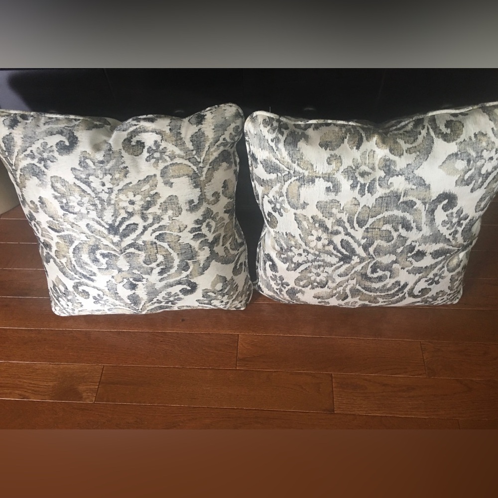 Elegant Gray and Cream Damask Throw Pillows